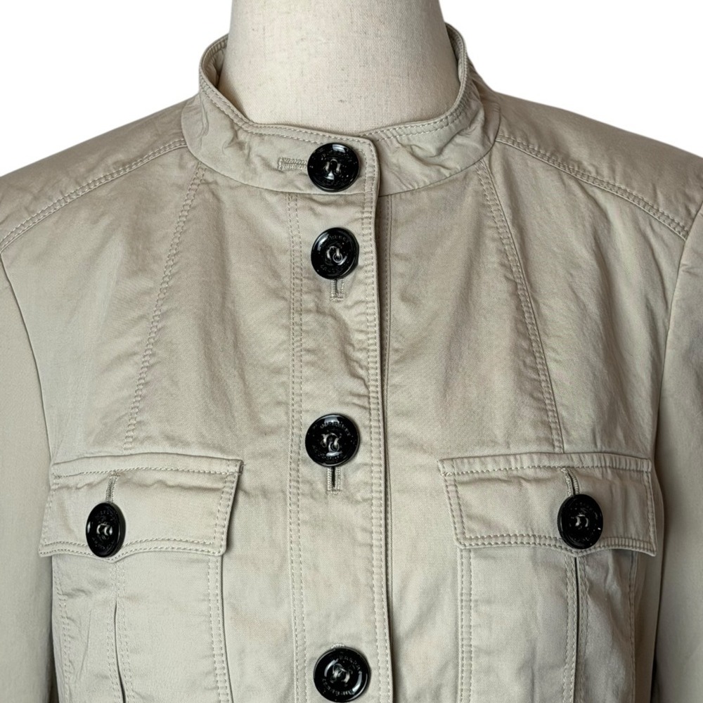 Burberry London Jacket‎ Women 6 Tan Military Peplum Hem Coat Luxury Preppy Plaid - Picture 4 of 16